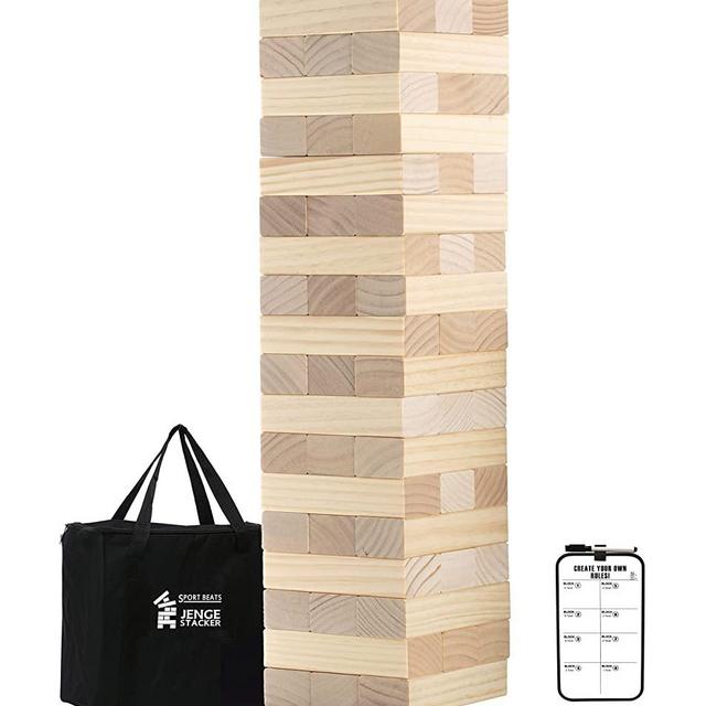 Giant Tower Game Jenge Stacker Life Size Wooden Stacking Games Lawn Outdoor Games for Adults and Family - Includes Rules and Carry Bag-54 Large Blocks