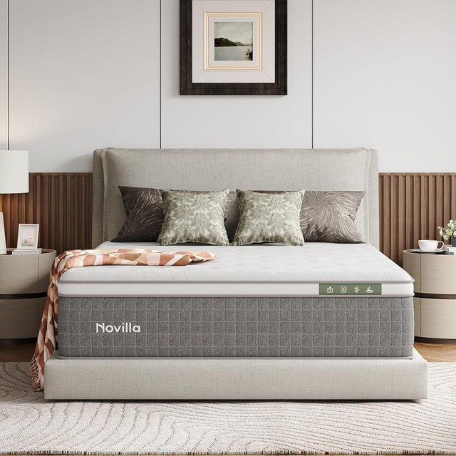 Novilla 14 Inch Queen Size Mattress,Hybrid Queen Mattress with Gel Memory Foam, Cool-to-Touch Nylon Blend & Pocketed Coils for Adaptive Body Support & Motion Isolation CertiPUR-US Certified