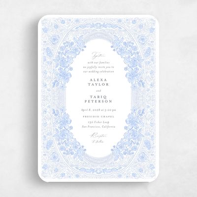 Blue Rounded Wedding Invitation - Siena Portrait