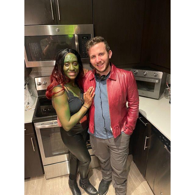 October 2021. Austin, TX. Halloween costume #1. Gamora and Star-Lord.