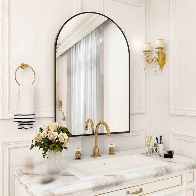 BEAUTYPEAK Arched Bathroom Mirror Wall-mounted Mirror Classic Wall Mirror for Home Decoration