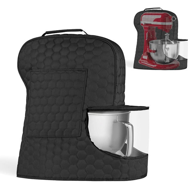 Ottkids Stand Mixer Dust Cover Compatible with KitchenAid Mixer - Storage Bag for 6/7/8 Quart Bowl Lift with Pockets for Kitchen Aid Accessories and Attachments(Black,Fits for 6-8 Quart）