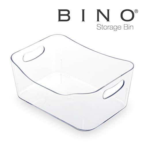 BINO Refrigerator, Freezer and Pantry Cabinet Storage Organizer Bin with Handles - Clear and Transparent Plastic Wide Nesting Food Container for Home and Kitchen (Clear, Small)