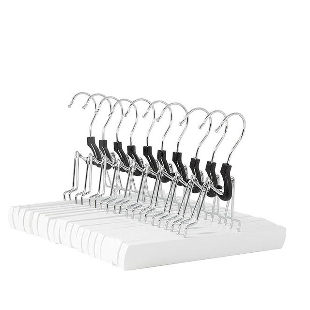 Amazon Basics Wooden Pants Hangers Closet Organizer, White, 10-Pack