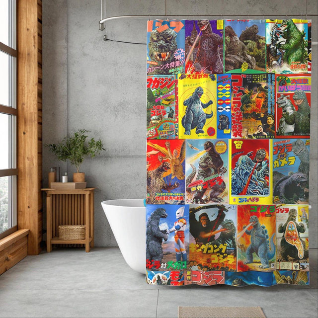 Vintage Godzilla Shower Curtain: Retro Japanese Movie Decor