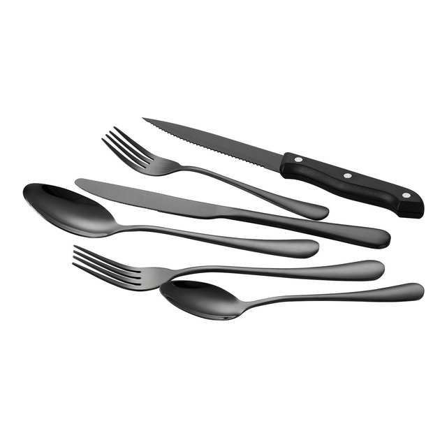 VEVOR 48-Piece Black Silverware Set with Steak Knives, Food-Grade Stainless Steel Flatware Utensils for 8, Mirror Finished Cutlery Set,Black