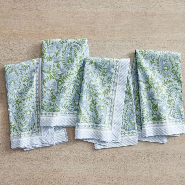 Keaton Paisley Block Print Cotton Napkins - Set of 4