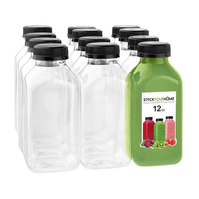 12 Oz Plastic Bottles with Caps, Reusable Bottles for Juicing, Smoothie Bottles with Lids, Plastic Bottles for Drinks, Juice Bottles 12oz 12 Count