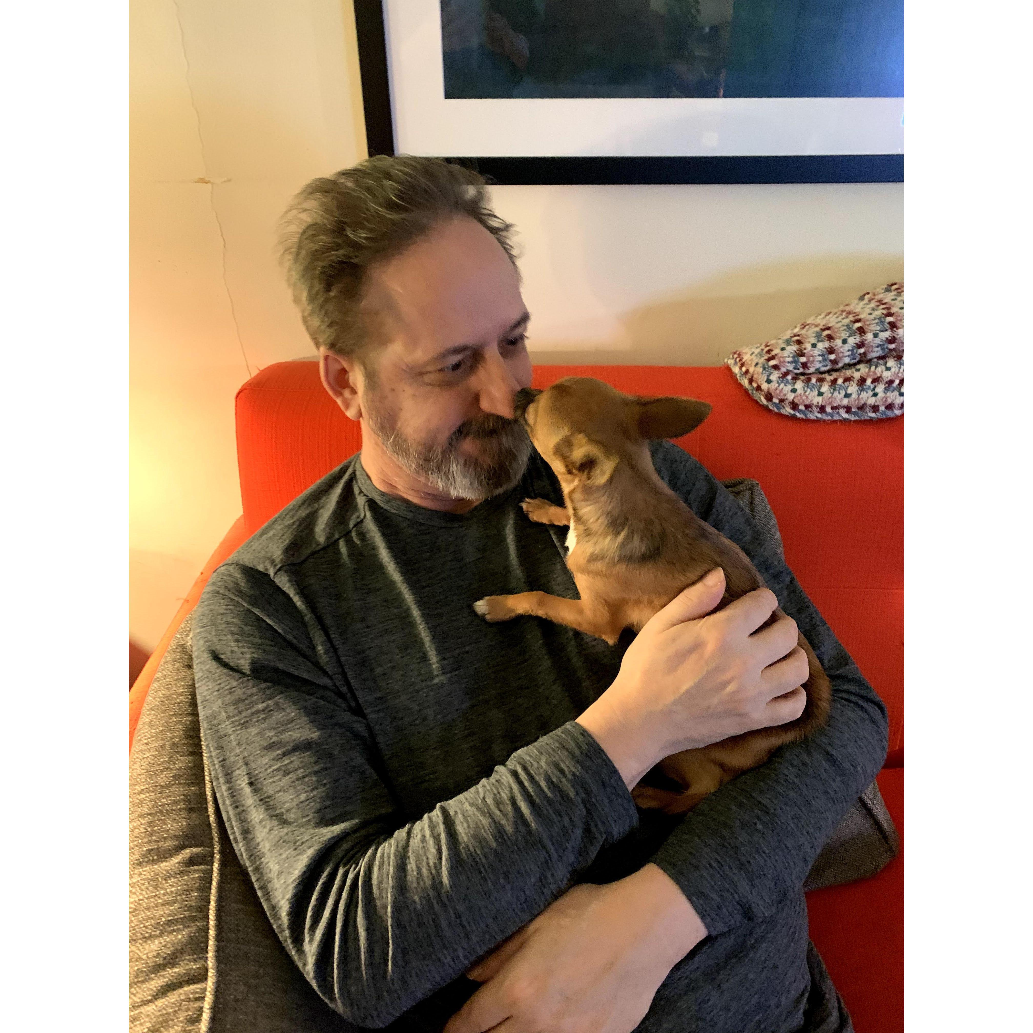 Dwain and this little dog having words.  :)