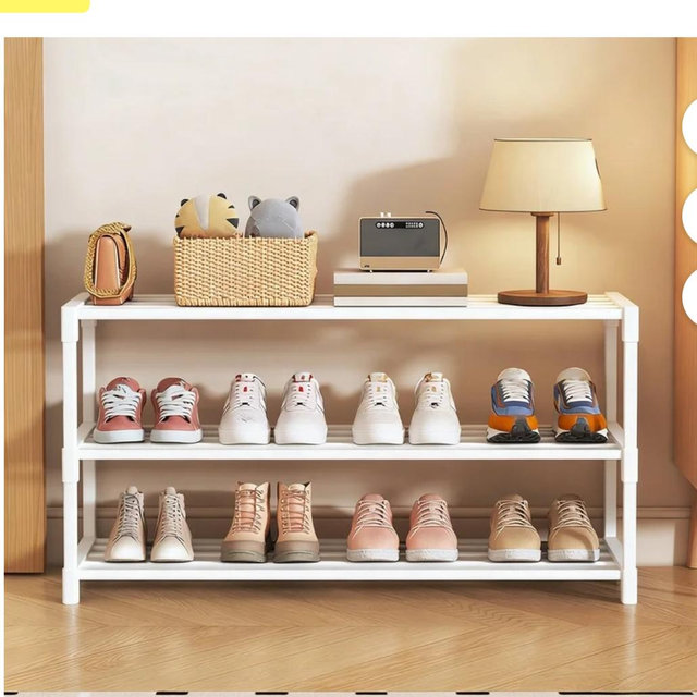 Shoe Rack for Closet white, Shoe Organizer, Long Shoe Shelf Storage for Sneaker and Boot Stackable Free Standing Shoe Rack for Entryway, Garage, Small Spaces, Dorm （White L）