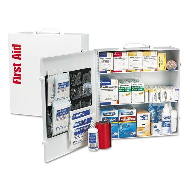 First Aid Only 90575 3-Shelf ANSI B+ and OSHA-Compliant First Aid Kit, 100-150-Person Emergency First Aid Kit for Business and Worksite, First Aid Metal Cabinet with Medications, 675 Pieces
