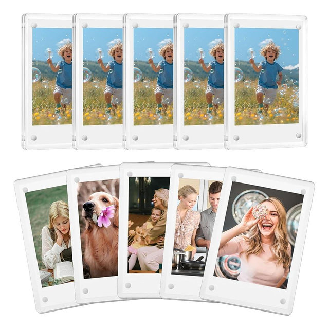 JUOIFIP 10 Pack Acrylic Polaroid Refrigerator Magnet Picture Frames, Clear Mini Frames for Instant Photos, 2.36 x 3.54 Inch Magnetic Instax Frame for Refrigerator Display