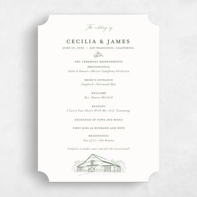 Green Ticket Wedding Program - Millbrook