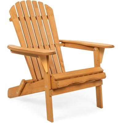 Folding Adirondack Chair Outdoor Wooden Accent Lounge Furniture for Yard, Patio w/ Natural Finish