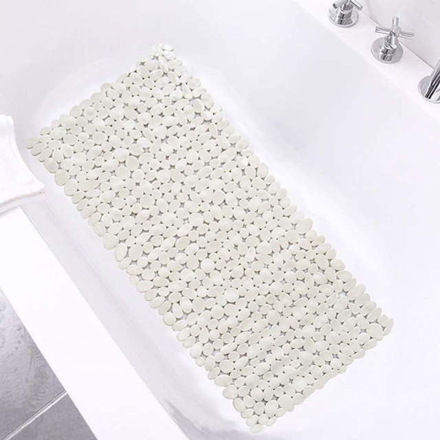 Bathtub Mat Non Slip Pebble Bath Shower Mat with Drain Holes, Suction Cups Mat for Tub (16" W x 35" L,Beige)