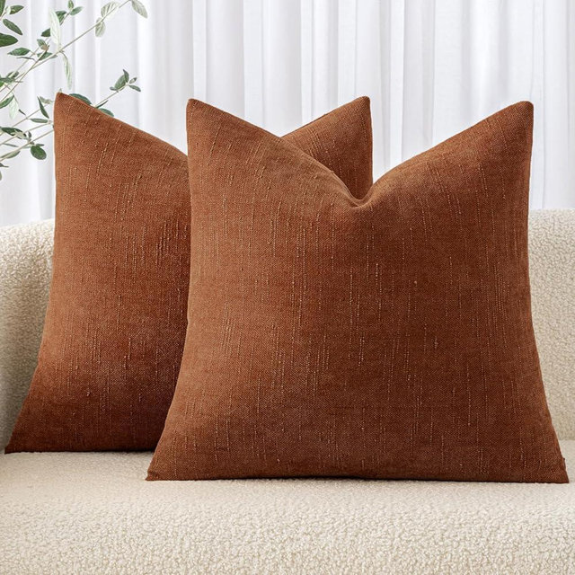 MIULEE Pack of 2 Decorative Throw Pillow Covers Soft Chenille Throw Pillows Solid Textured Fall Cushion Covers for Couch Sofa Bedroom Living Room 18x18 Inch, Dark Rust