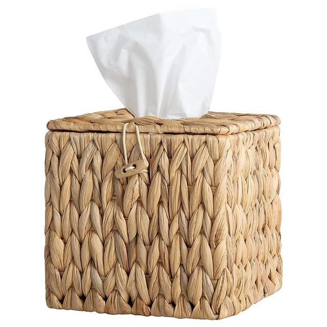 StorageWorks Water Hyacinth Tissue Box Cover, Square Tissue Box Holder with Lid, Handwoven Facial Tissue Holder, 1 Pack, 6 ¼"L x 6 ¼"W x 7" H