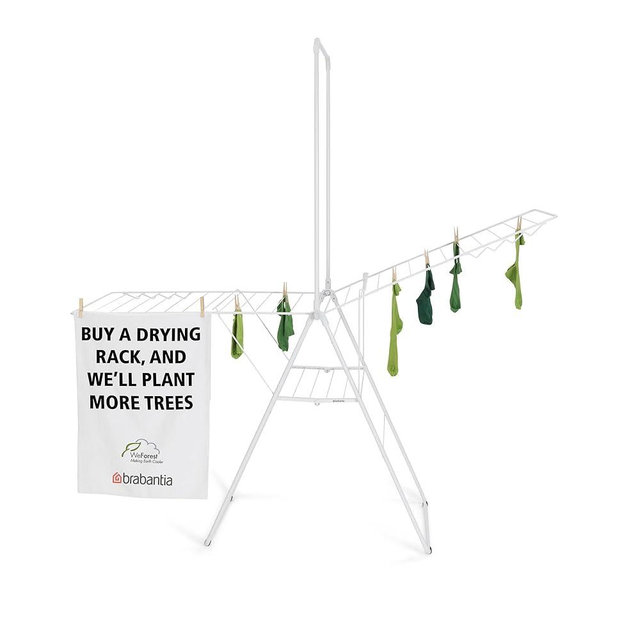 Brabantia HangOn Laundry Drying Rack with Garment Rail (82ft / Fresh White) Compact, Foldaway, Adjustable Indoor Stainless Steel Clothes Horse