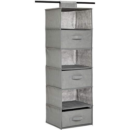 AmazonBasics 6-Tier Hanging Shelf Closet Storage Organizer with Removable Drawers