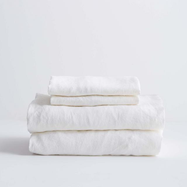 Cal king European Linen Sheet Set - color - mist white stripes