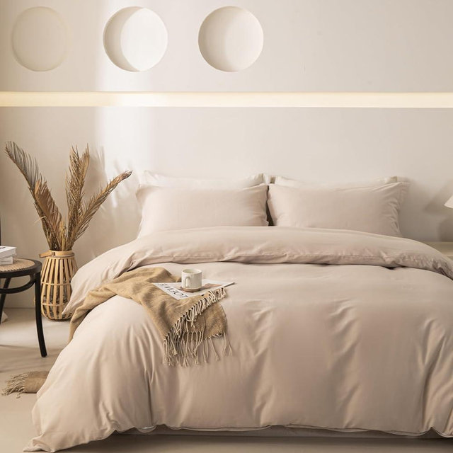 OAITE 100% Washed Cotton Duvet Cover Queen Size Soft Breathable Durable Bedding with Zipper Closure & 8 Corner Ties- 3 Pieces Plain Simple Duvet Cover Set,2 Pillow Shams,1 Duvet Cover(90"x90")