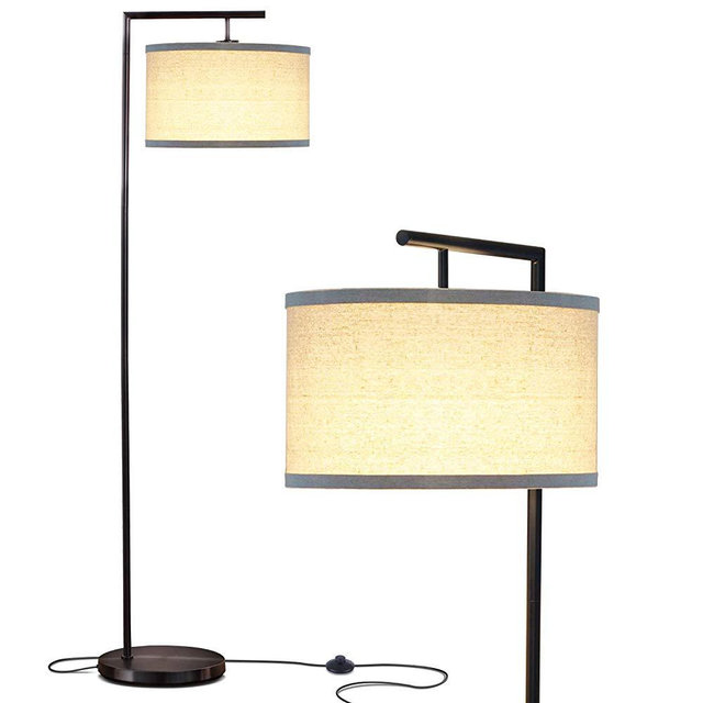 Brightech Montage Modern - LED Floor Lamp for Living Room- Standing Accent Light for Bedrooms, Office - Tall Pole Lamp with Hanging Drum Shade - Black