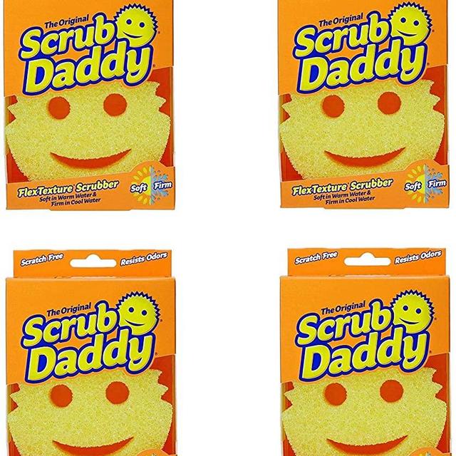 Original Scrub Daddy Sponge - Scratch Free Scrubber for Dishes and Home, Odor Resistant, Soft in Warm Water, Firm in Cold, Deep Cleaning Kitchen and Bathroom, Multi-use, Dishwasher 4ct