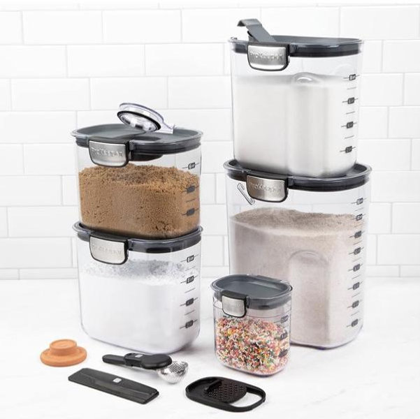 ProKeeper+ Airtight Food Storage Container Set – Clear Plastic Flour and Sugar Canister Set with Magnetic Accessories for Kitchen Organization (Grey, 9-Piece)