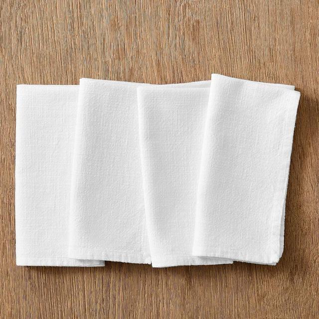 Slub Cotton Table Linens, Napkin, 20x20, White, Set of 4
