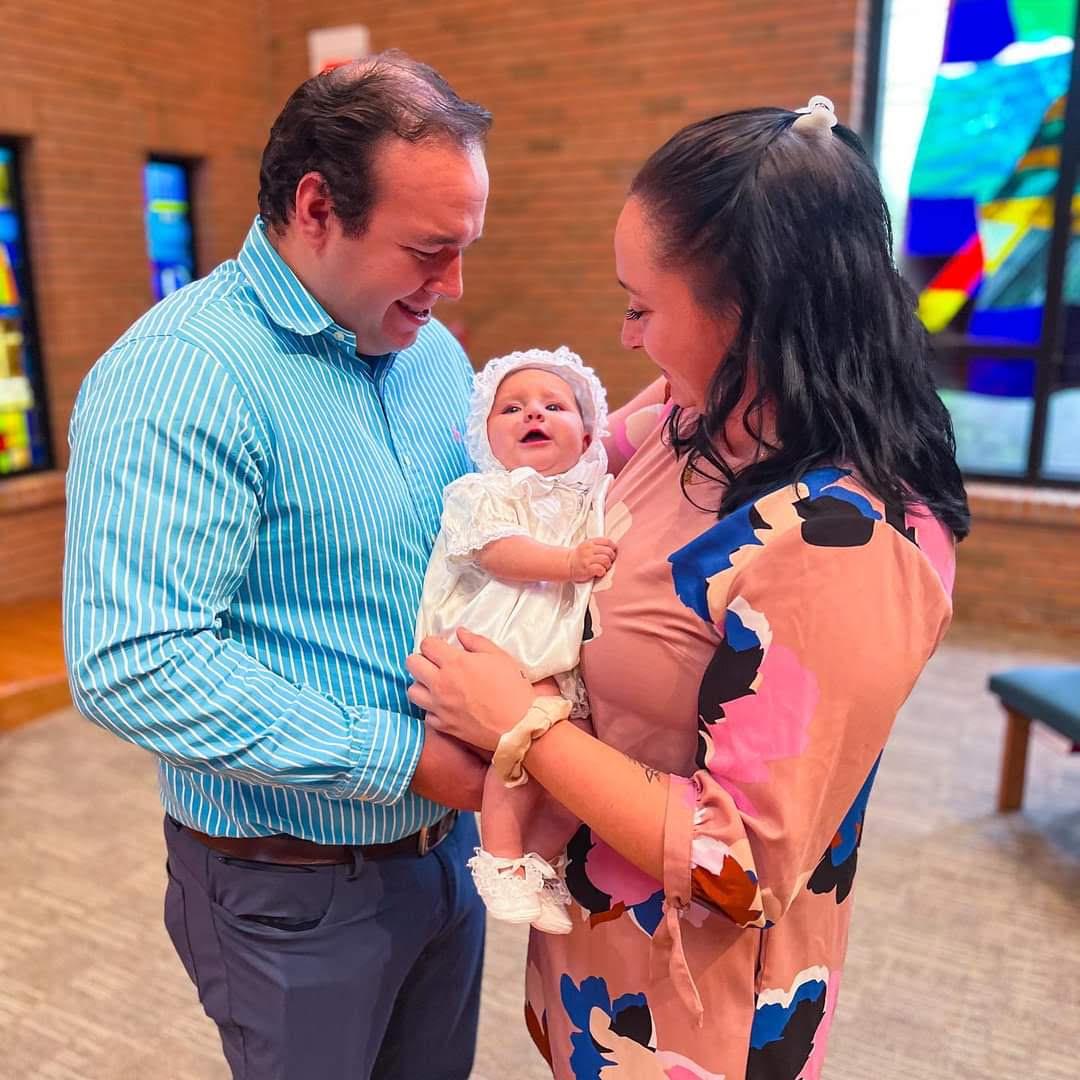 Meg & Xander at the baptism of Meg's beautiful niece, Alison James. Ali has stolen all of our hearts but especially Xander's heart!