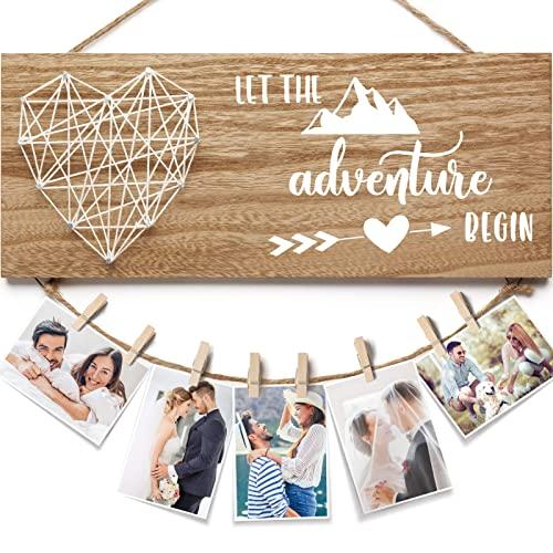 Engagement Wedding Gifts for Engaged Couples, Romantic Picture Frame Boyfriend Girlfriend Photo Holder, Congratulation Gifts for A New Life-Let The Adventure Begin for Engaged, Retired, Graduated,etc