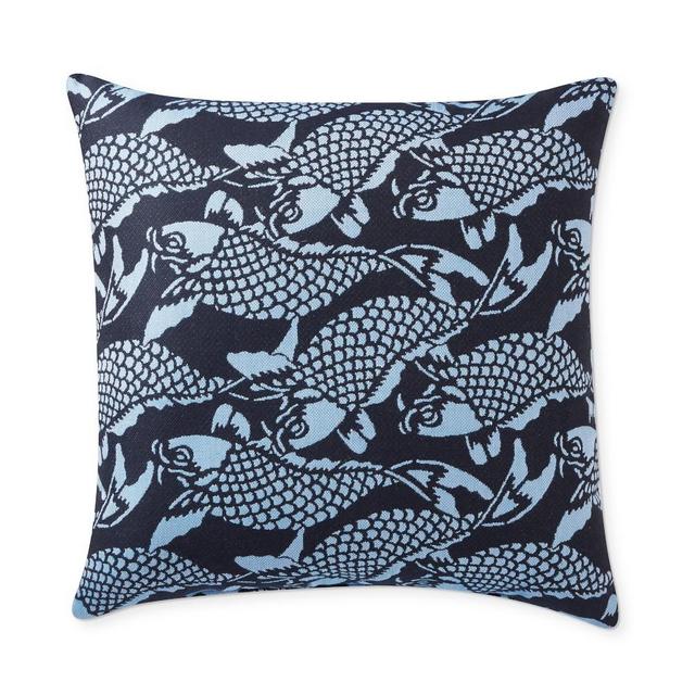 Outdoor Koi Jacquard Pillow, 22" X 22", Navy