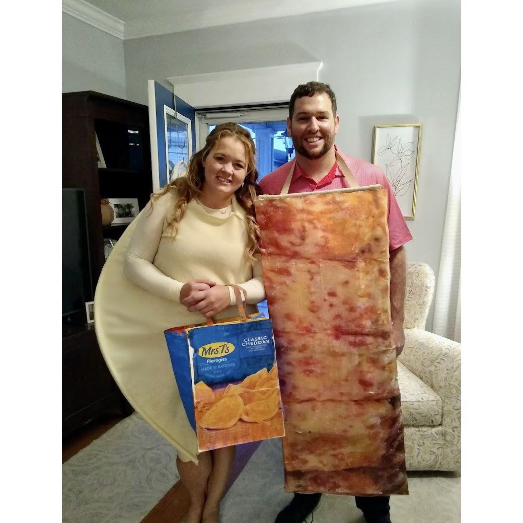 Our two favorite food groups - a polish pierogie and an italian pizza