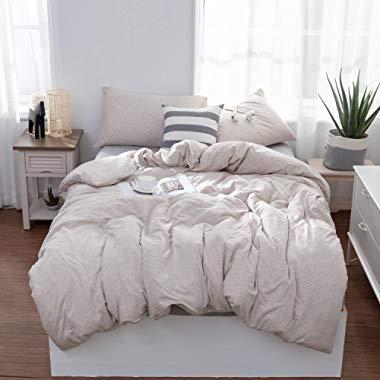 LIFETOWN Jersey Knit Cotton Duvet Cover King, 1 Duvet Cover and 2 Pillowcases, Simple Solid Design, Super Soft and Easy Care (King, Light Coffee)