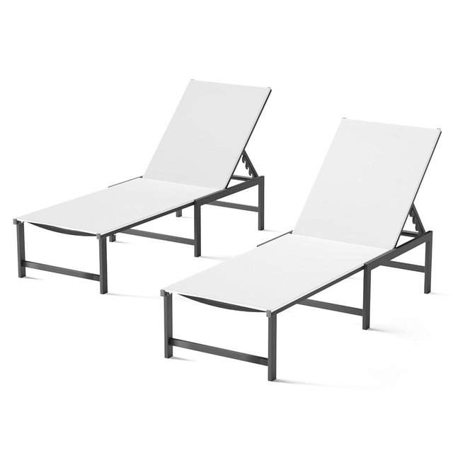WOAJNQO Chaise Lounge Chair Outdoor,Aluminum Patio Lounge Chairs Set of 2,Pool Lounge Chairs with 5 Adjustable Backrest and Headrest Pillows for Outside Beach，White