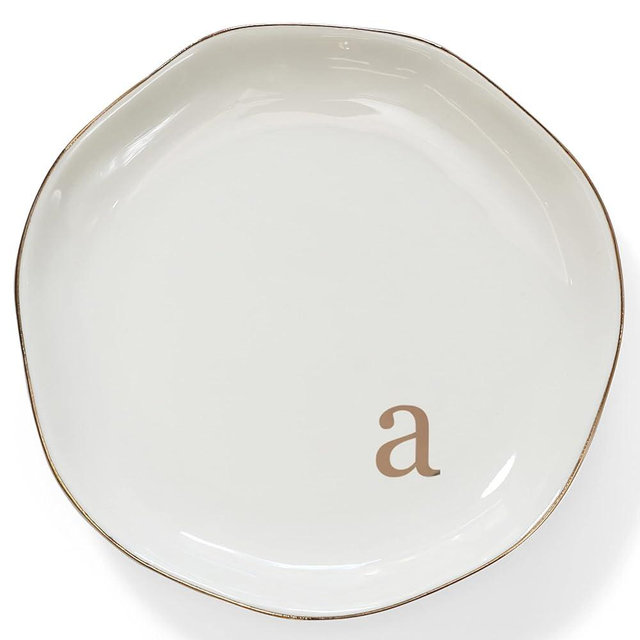 HOME SMILE Initials Ring Dish Jewery Tray with Personalized A-Monogrammed Engagement Wedding Gifts for Friends,Sister,Birthday Christmas Gifts for Women,Ceramic White