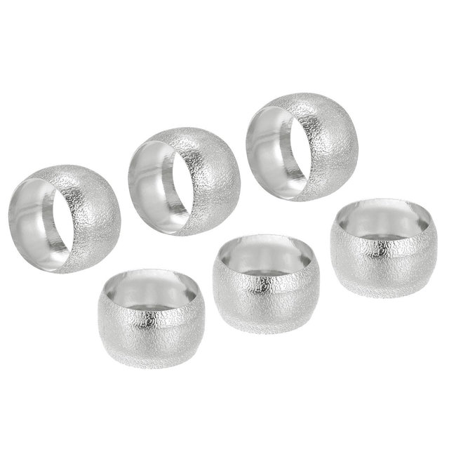 Unique Bargains Wedding Birthday Alloy Decorative Wear Resistance Napkin Rings 6 Pcs Silver Tone