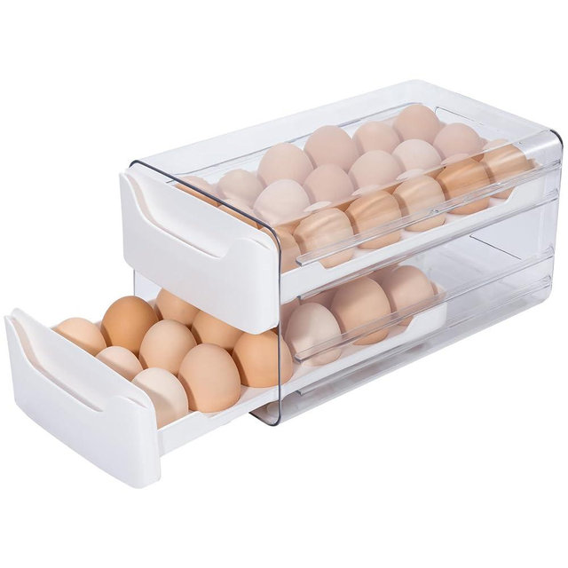 XCX Egg Storage for Refrigerator, Egg Holder for Kitchen Countertop, PET & PP Egg Container for Fridge, Egg Dispenser for 36 Eggs, Double Layer, 18 Eggs per Layer (White)