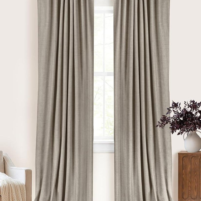 100% Blackout Shield Linen Blackout Curtains for Bedroom 90 Inches Long, Back Tab/Rod Pocket Living Room Drapes, Thermal Insulated Blackout Curtains 2 Panels Set, 50" W x 90" L, Faux Linen