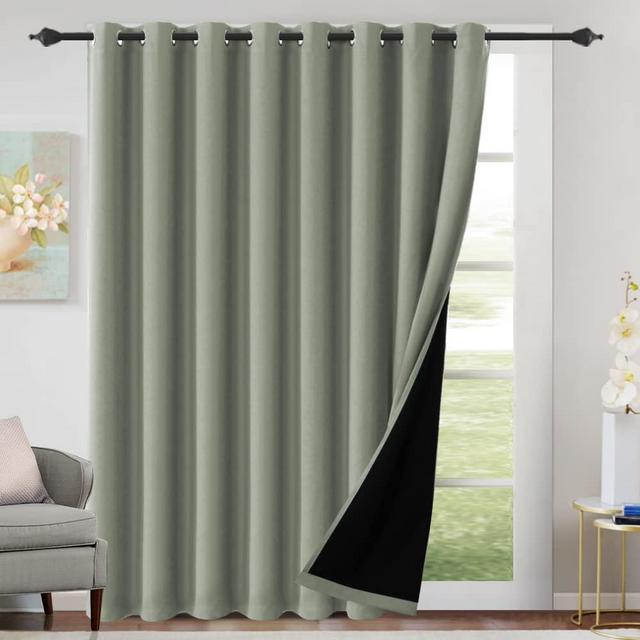 H.VERSAILTEX 100% Blackout Patio Curtains Thermal Insulated Curtains for Sliding Door Extra Wide Window Panels Full Light Blocking Grommet Curtains with Black Liner, W100 x L96 inch - Sage