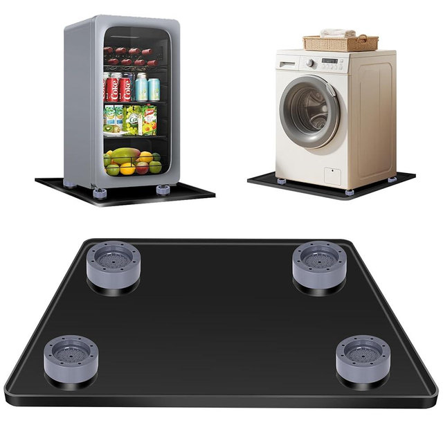 ToLanbbt Mini Fridge Silicone Mat with 4 Base Raisers - 24" x 24" x 0.8" Mini Fridge Drip Tray Under Refrigerator Mat Carpet Floor Protector Leak-Resistant Portable AC Pan for Washing Machine, Black