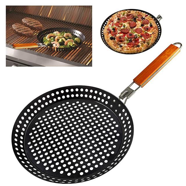 MEHE Grill Skillet, Pizza Grill Pan (12") Non-Stick Perfect for Fry Chapati,Cooking Vegetables and Seafood,Grill Topper with Removable Heat Resistant Handle (12)