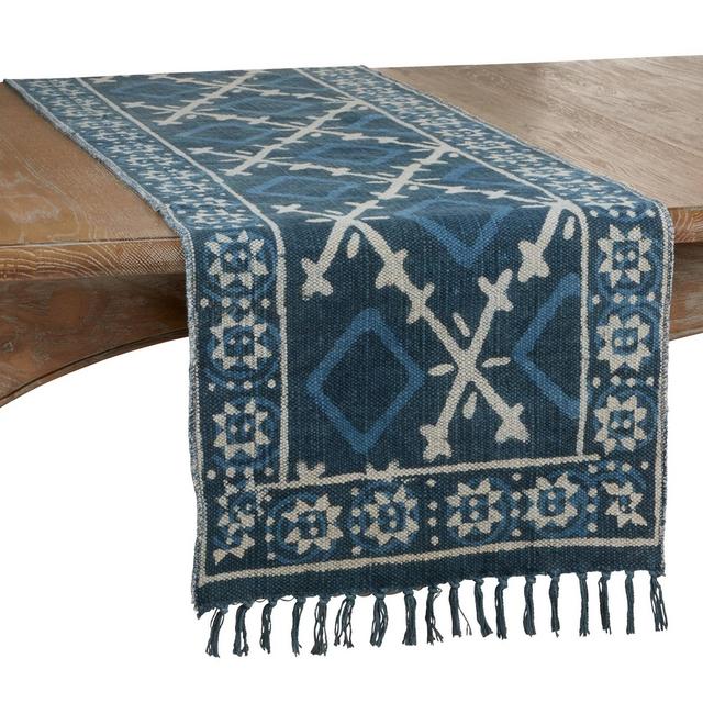 72" x 16" Cotton Distressed Rug Table Runner Blue - Saro Lifestyle