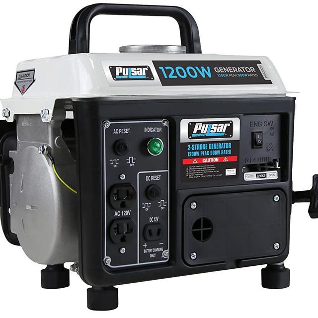 Pulsar 1,200W Carrying Handle, PG1202SA Gas-Powered Portable Generator, 1200W, Black/White