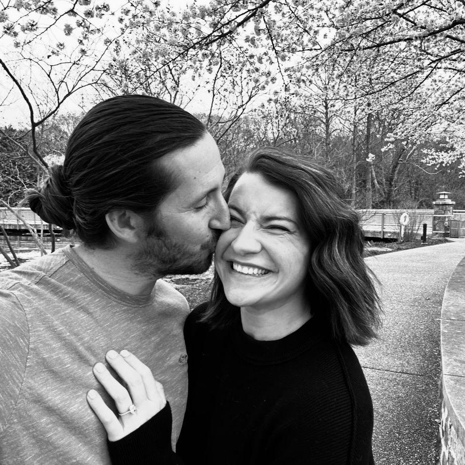 We got engaged under the cherry blossoms at Lewis Ginter <3