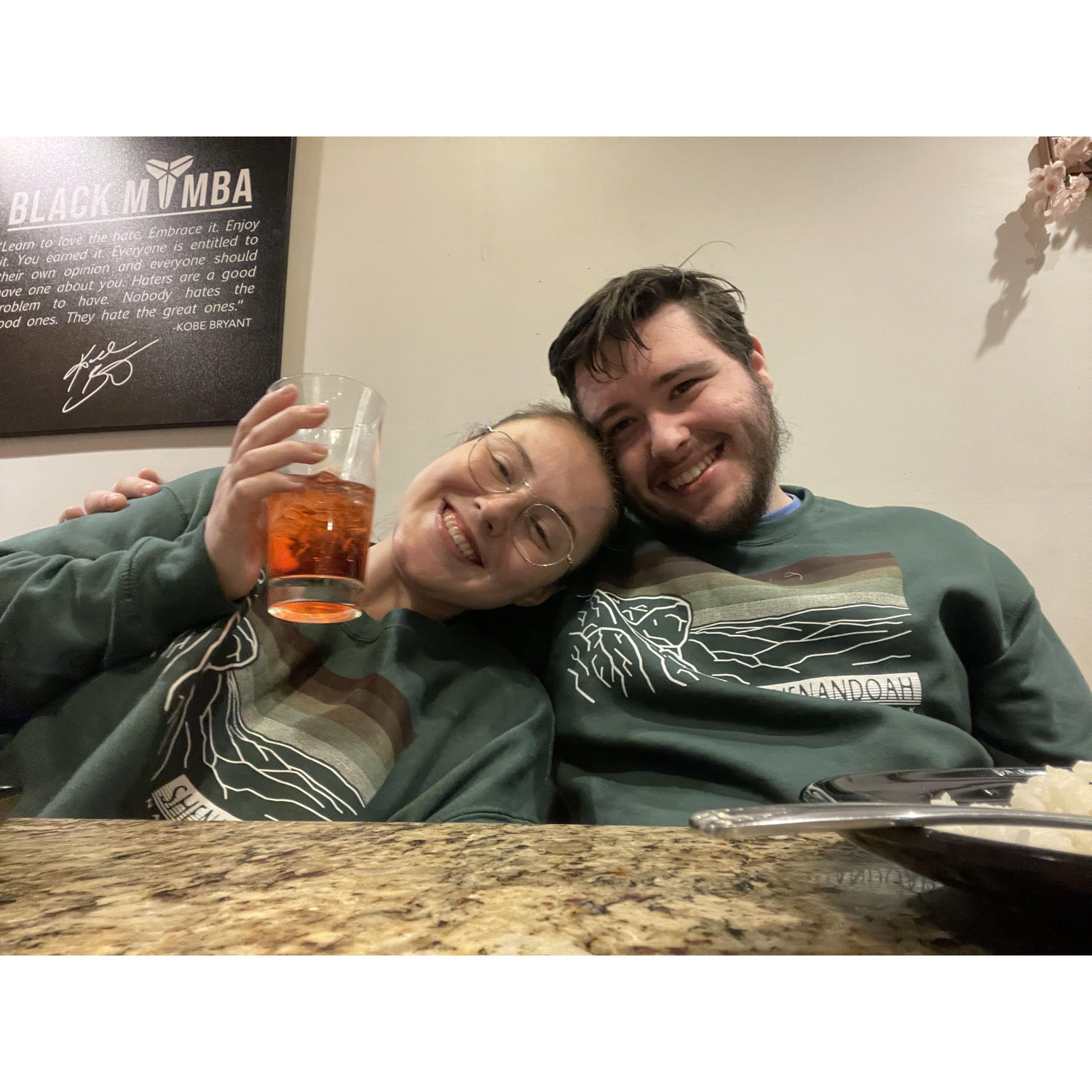 Accidentally wore the same sweatshirt to hibachi and only realized after we both ordered the same drink