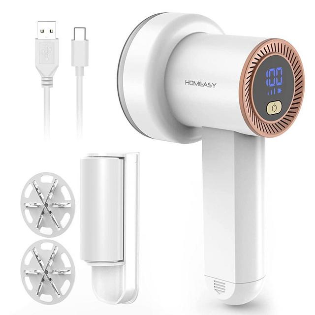 Fabric Shaver Fuzz Remover Rechargeable, HOMEASY Electric Lint Remover Shaver with 3 Blades & LED Digital Display, Sweater Couch Fabric Pill Shaver for Sweater, Couch, Clothes, Carpet, Furniture