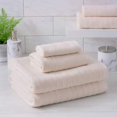 Welhome James 100% Cotton Textured Bath Towel Set of 6 (Blush) - Super Absorbent - Soft & Luxurious Bathroom Towels - Quick Dry - 2 Bath - 2 Hand - 2 Wash Towels