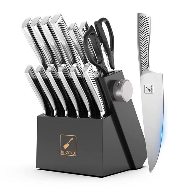 Knife Set - imarku Knife Sets for Kitchen with Block, 14 Pcs High Carbon Stainless Steel Kitchen Knife Set, Dishwasher Safe Knife Block Set with Full-Tang Design, Ergonomic Handle, Black
