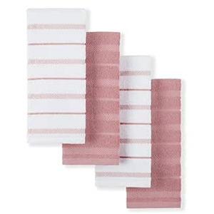 KitchenAid Albany Kitchen Towel 4-Pack Set, Dried Rose/White, 16"x26"